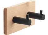 Appendiabiti Adesivo In Legno Naturale Di Bambu' E Metallo Nero