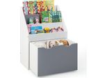Scaffale Per Bambini Costway Con 3 Ripiani E Scatola Portagiochi Avvolgibile, Scaffale Multifunzionale Per Bambini Ideale Per L'asilo Nido, La Scuola Materna E La Scuola Materna