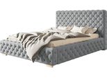 Letto Imbottito Miami Con Testiera, 160X200 Cm, Letto Matrimoniale Con Rete E Doghe In Legno, Tessuto Velour, Colore: Grigio