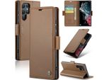 Galaxy S22 Ultra 5G Case, Rfid Blocking Card, Advanced Flip Custodia In Pelle Con Funzione Stand Per Samsung Galaxy S22 Ultra 5G Brown