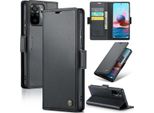 Redmi Note 10 4G Case, Rfid Blocking Card, Advanced Flip Custodia In Pelle Con Funzione Stand Per Xiaomi Redmi Note 10 4G / Note 10S Nero