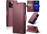 Xiaomi Poco X5 Pro Case, Rfid Blocking Card, Advanced Flip Custodia In Pelle Con Funzione Stand Per Xiaomi Poco X5 Pro / Redmi Note 12 Pro 5G Rosso