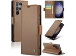 Galaxy S23 Ultra 5G Case, Rfid Blocking Card, Advanced Flip Custodia In Pelle Con Funzione Stand Per Samsung Galaxy S23 Ultra 5G Brown