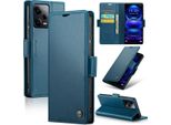 Xiaomi Poco X5 Pro Case, Rfid Blocking Card, Advanced Flip Custodia In Pelle Con Funzione Stand Per Xiaomi Poco X5 Pro / Redmi Note 12 Pro 5G Blu
