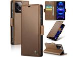 Xiaomi Poco X5 Pro Case, Rfid Blocking Card, Advanced Flip Custodia In Pelle Con Funzione Stand Per Xiaomi Poco X5 Pro / Redmi Note 12 Pro 5G Brown