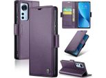 Xiaomi 12 Case, Rfid Blocking Card, Advanced Flip Custodia In Pelle Con Funzione Stand Per Xiaomi 12 / 12X / 12S Viola