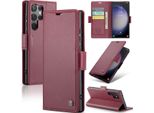Galaxy S23 Ultra 5G Case, Rfid Blocking Card, Advanced Flip Custodia In Pelle Con Funzione Stand Per Samsung Galaxy S23 Ultra 5G Red