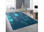 Tappeto Astratto Da Salotto In Blu, Bianco E Grigio Dimensioni - 160 X 230 Cm
