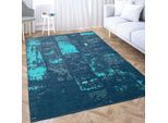 Tappeto Da Salotto Motivo Astratto In Blu Bianco Grigio Dimensioni - 160 X 230 Cm