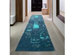 Tappeto Da Salotto Motivo Astratto In Blu Bianco Grigio Dimensioni - 80 X 300 Cm