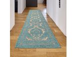 Tappeto Marocchino Con Ornamenti In Petrolio - Oro Dimensioni - 80 X 300 Cm