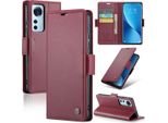 Xiaomi 12 Case, Rfid Blocking Card, Advanced Flip Custodia In Pelle Con Funzione Stand Per Xiaomi 12 / 12X / 12S Rosso