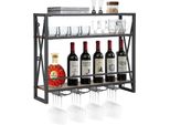 Costway Portabottiglie A 3 Livelli Da Parete, Portabottiglie In Legno Con Struttura In Metallo, Con 4 File Di Portabicchieri Da Vino, Design Industriale, Ideale Per Casa, Bar, Cucina, Ristorante
