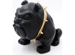 Casa Padrino Statuetta Decorativa Cane Bulldog Con Collana Nero/Oro H. 55 Cm - Scultura Decorativa In Resina - Decorazione Soggiorno - Statuetta Decorativa Animale