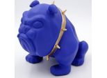 Casa Padrino Statuetta Decorativa Cane Bulldog Con Collana Blu/Oro H. 55 Cm - Scultura Decorativa In Resina - Decorazione Soggiorno - Statuetta Decorativa Animale