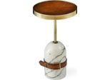 Tavolino Casa Padrino Marrone / Ottone / Bianco Ø 29,5 X H. 51,5 Cm - Tavolino Rotondo Con Base In Marmo - Mobili Soggiorno - Mobili