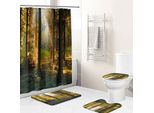 Set Da 4 Per Il Bagno Con Motivo Foresta, Con Tenda Da Doccia Impermeabile, Tappeti Antiscivolo, Coperchio Del Water E Tappetino Da Bagno, Stile 1