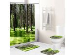 Set Da 4 Per Il Bagno Con Motivo Foresta, Con Tenda Da Doccia Impermeabile, Tappeti Antiscivolo, Coperchio Del Water E Tappetino Da Bagno, Stile 8