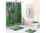 Set Da 4 Per Il Bagno Con Motivo Foresta, Con Tenda Da Doccia Impermeabile, Tappeti Antiscivolo, Coperchio Del Water E Tappetino Da Bagno, Stile 10