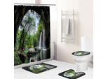 Set Da 4 Per Il Bagno Con Motivo Foresta, Con Tenda Da Doccia Impermeabile, Tappeti Antiscivolo, Coperchio Del Water E Tappetino Da Bagno, Stile 9