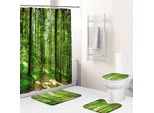 Set Da 4 Per Il Bagno Con Motivo Foresta, Con Tenda Da Doccia Impermeabile, Tappeti Antiscivolo, Coperchio Del Water E Tappetino Da Bagno, Stile 2