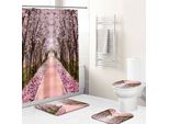 Set Da 4 Per Il Bagno Con Motivo Foresta, Con Tenda Da Doccia Impermeabile, Tappeti Antiscivolo, Coperchio Del Water E Tappetino Da Bagno, Stile 11