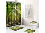 Set Da 4 Per Il Bagno Con Motivo Foresta, Con Tenda Da Doccia Impermeabile, Tappeti Antiscivolo, Coperchio Del Water E Tappetino Da Bagno, Stile 5