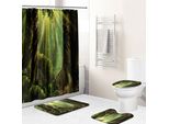 Set Da 4 Per Il Bagno Con Motivo Foresta, Con Tenda Da Doccia Impermeabile, Tappeti Antiscivolo, Coperchio Del Water E Tappetino Da Bagno, Stile 7