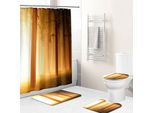 Set Da 4 Per Il Bagno Con Motivo Foresta, Con Tenda Da Doccia Impermeabile, Tappeti Antiscivolo, Coperchio Del Water E Tappetino Da Bagno, Stile 4