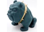 Casa Padrino Statuetta Decorativa Cane Bulldog Con Collana Verde/Oro H. 55 Cm - Scultura Decorativa In Resina - Decorazione Soggiorno - Statuetta Decorativa Animale
