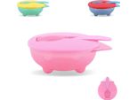 Baby Care Ciotola Per Bambini In Plastica, Cucchiaio, Coperchio, Ciotola Antiscivolo, Manico Rosa