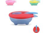 Baby Care Ciotola Per Bambini In Plastica, Cucchiaio, Coperchio, Ciotola Antiscivolo, Manico Blu