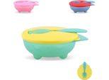 Baby Care Ciotola Per Bambini In Plastica, Cucchiaio, Coperchio, Ciotola Antiscivolo, Manico Verde