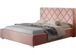 Letto Imbottito MáLaga Con Testiera, 140X200 Cm, Letto Matrimoniale Con Rete E Doghe In Legno, Tessuto Vellutato Grigio