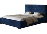 Letto Imbottito Palermo Con Testiera, 160X200 Cm, Letto Matrimoniale Con Rete E Doghe In Legno, Tessuto Velour Blu Scuro