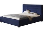Letto Imbottito Nizza Con Testiera, 140X200 Cm, Letto Matrimoniale Con Rete E Doghe In Legno, Tessuto Blu Testurizzato