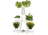 Needs&Wants® Scaffale Portafiori In Legno Resistente Alle Intemperie Per Balcone Giardino Esterno Interno Parete, Portafiori Scala, 83 X 28 X 83 Cm Di Altezza, Bianco