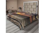 Abakuhaus Lenzuolo Da Letto, Drammatico Tramonto A CancúN Nuvole Oceano Calmo Immagine Costiera, Morbido E Comodo Lenzuolo Superiore Per Un Letto Decorativo 1 Pezzo 275 Cm X 260 Cm, Blu Grigio Arancione Giallo