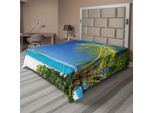 Abakuhaus Lenzuolo Ocean, Palme Tropicali Della Polinesia Caraibica, Vacanze, Vista Mare, Relax, Lenzuolo Morbido E Confortevole Per Un Letto Decorativo, 1 Pezzo, 260 Cm X 228 Cm, Verde, Bianco, Blu
