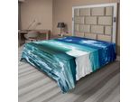 Abakuhaus Lenzuolo Da Letto Oceano, Caraibi Isola Costa Paesaggio Marino Onde Spruzzi D'acqua Surf Tema Sportivo, Morbido E Confortevole Lenzuolo Superiore Per Un Letto Decorativo 1 Pezzo 260 Cm X 228 Cm, Bianco Acquamarina Blu