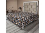 Abakuhaus Lenzuolo Boho, Bordo Con Motivo Geometrico Etnico Senza Cuciture In Stile Boho, Lenzuolo Morbido E Confortevole Per Un Letto Decorativo 1 Pezzo 260 Cm X 228 Cm, Arancione, Blu E Bianco