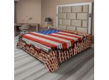 Abakuhaus Usa Lenzuolo, Quarto Di Luglio, Giorno Dell'indipendenza, Vendemmia, Muro Di Mattoni, Sfondo Architettonico Rustico, Lenzuolo Morbido E Confortevole Per Un Letto Decorativo 1 Pezzo 260 Cm X 228 Cm, Marrone Blu Rosso