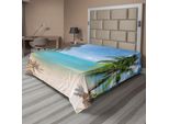 Abakuhaus Lenzuolo Da Letto Ocean, Stampa Panoramica Con Spiaggia Tropicale Sabbiosa A Tema Vacanze Esotiche, Lenzuolo Morbido E Confortevole Per Un Letto Decorativo 1 Pezzo 244 Cm X 205 Cm, Marrone Chiaro Turchese