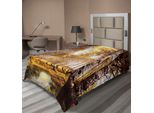 Abakuhaus Lenzuolo Con Stampa Autunnale Foresta In Sun Rays Vicino Al Fiume Al Mattino, Vista Idilliaca, Lenzuolo Morbido E Confortevole Per Un Letto Decorativo 1 Pezzo 190 Cm X 100 Cm, Marrone Bianco Giallo