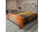 Abakuhaus Lenzuolo Da Letto, Romantico Vicolo Autunnale Nel Bosco Con Fogliame, Immagine Del Parco Nel Bosco, Lenzuolo Morbido E Confortevole Per Un Letto Decorativo, 1 Pezzo, 260 Cm X 228 Cm, Arancione, Blu, Giallo