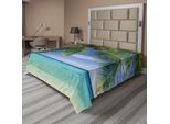 Abakuhaus Lenzuolo Ocean, Panorama Tropicale Paradisiaco Alle Maldive Con Palme Su Sfondo Di Cielo Blu E Costa, Morbido E Confortevole Lenzuolo Superiore Per Un Letto Decorativo 1 Pezzo 244 Cm X 205 Cm, Verde Acquamarina Blu