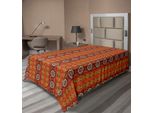 Abakuhaus Lenzuolo Arancione, Motivo Etnico Indigeno Culturale, Bordi Tradizionali, Lenzuolo Morbido E Confortevole Per Un Letto Decorativo, 1 Pezzo, 260 Cm X 168 Cm, Arancione, Giallo E Bianco