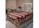 Abakuhaus Usa Lenzuolo, Quarto Di Luglio, Giorno Dell'indipendenza, Vendemmia, Muro Di Mattoni, Sfondo Architettonico Rustico, Lenzuolo Morbido E Confortevole Per Un Letto Decorativo 1 Pezzo 260 Cm X 168 Cm, Marrone Blu Rosso