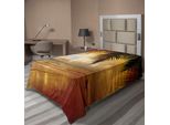 Abakuhaus Lenzuolo Oceano, Nuvole Cielo Tramonto Sulla Spiaggia Onde Del Mare Costa Schiuma Oceano Palme Vista, Morbido E Confortevole Lenzuolo Superiore Per Un Letto Decorativo 1 Pezzo 260 Cm X 168 Cm, Arancione