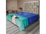 Abakuhaus Lenzuolo Da Letto, Idilliaca Laguna Delle Maldive, Luna Di Miele, Vacanza Romantica, Immagine Del Mare, Lenzuolo Morbido E Confortevole Per Un Letto Decorativo, 1 Pezzo, 266 Cm X 260 Cm, Turchese, Bianco, Blu